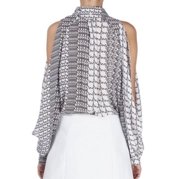 Kenzo Paris Silk Shirt Sz 36 XS Black White Geometric Print Open Long Sleeve - Picture 2 of 11